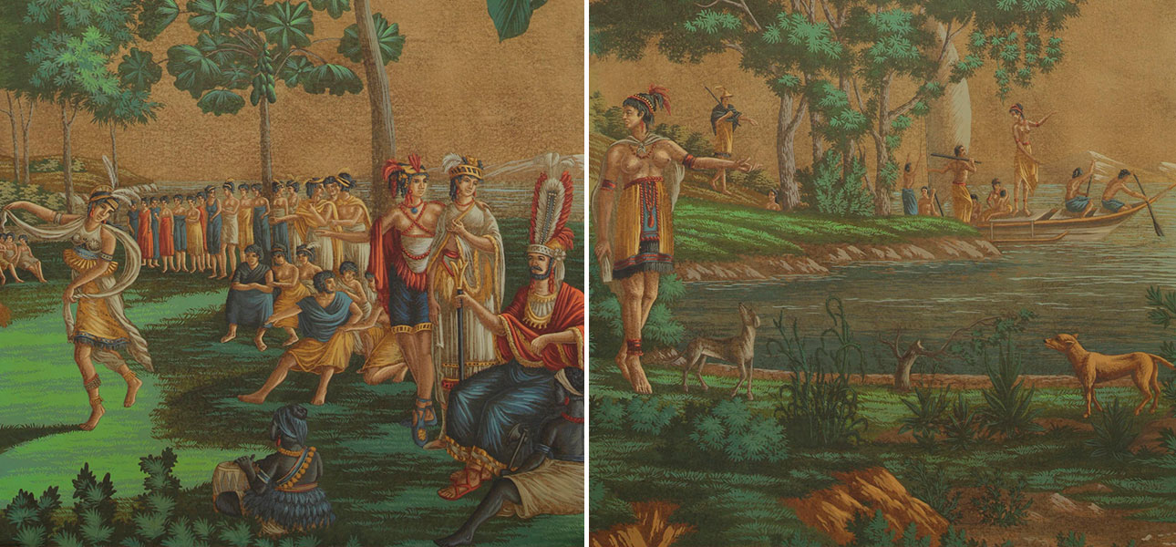 Обои ручная роспись Les Sauvages de la Mer Pacifique Paille on antique scenic Xuan paper - фото