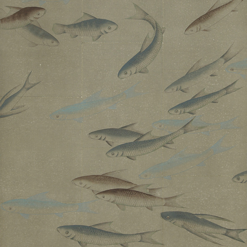 Обои ручная роспись Fishes Special Colourway on Lead Grey India tea paper  в Казани | Loft Concept 