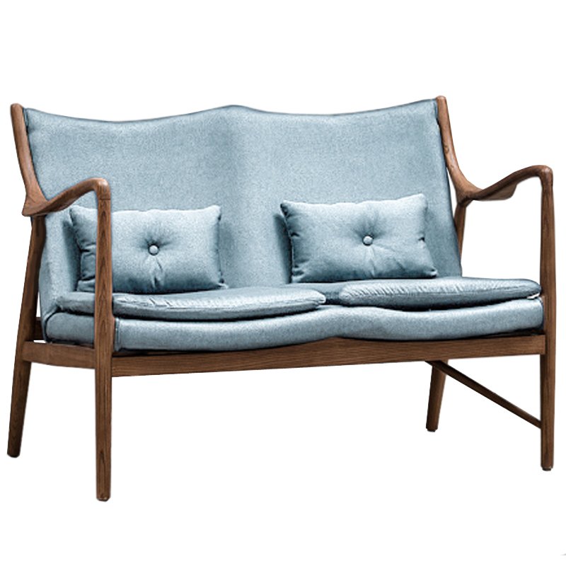 Диван Makeshift Loveseat Sofa light blue linen Голубой Дерево Табак в Казани | Loft Concept 