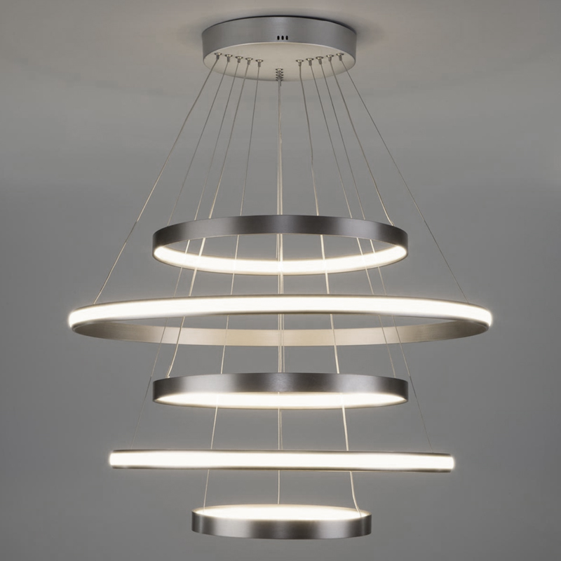 Люстра Light Ring  Vertical Silver 5 колец Никель Сатин в Казани | Loft Concept 