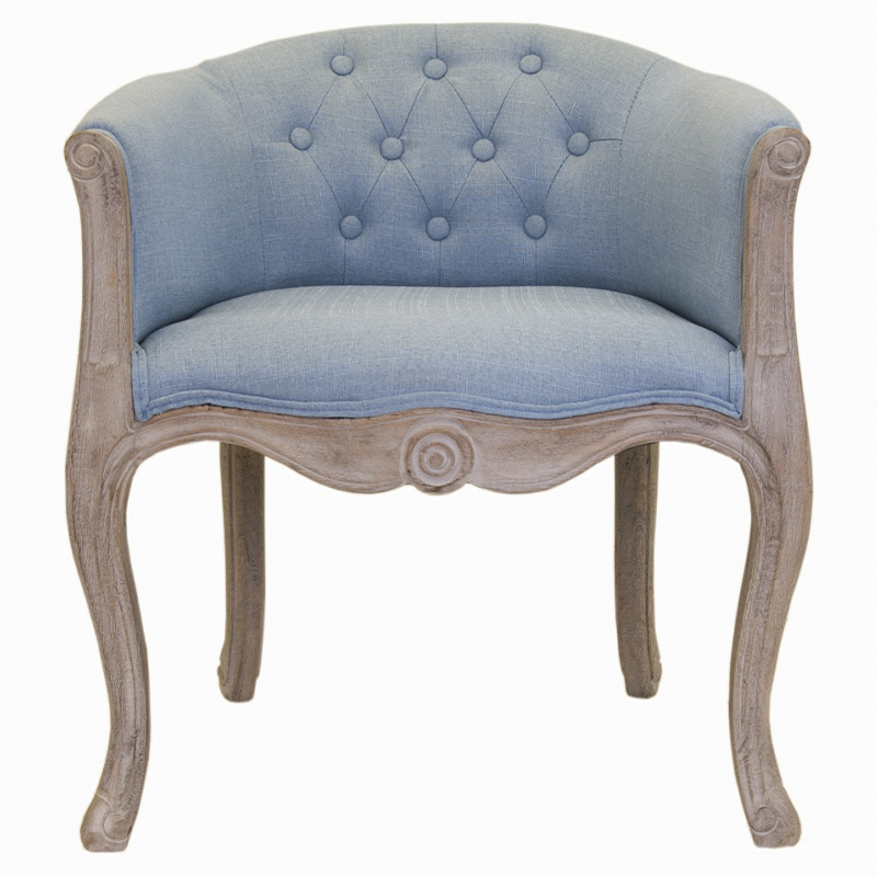 Кресло низкое в стиле прованс Louis French Armchair light blue flax Светло-голубой Бежево-серый в Казани | Loft Concept 