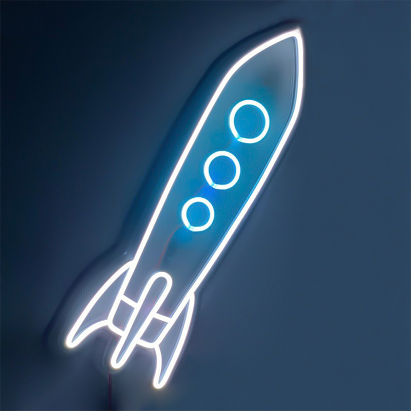 Неоновая настенная лампа Rocket Neon Wall Lamp Белый Голубой в Казани | Loft Concept 