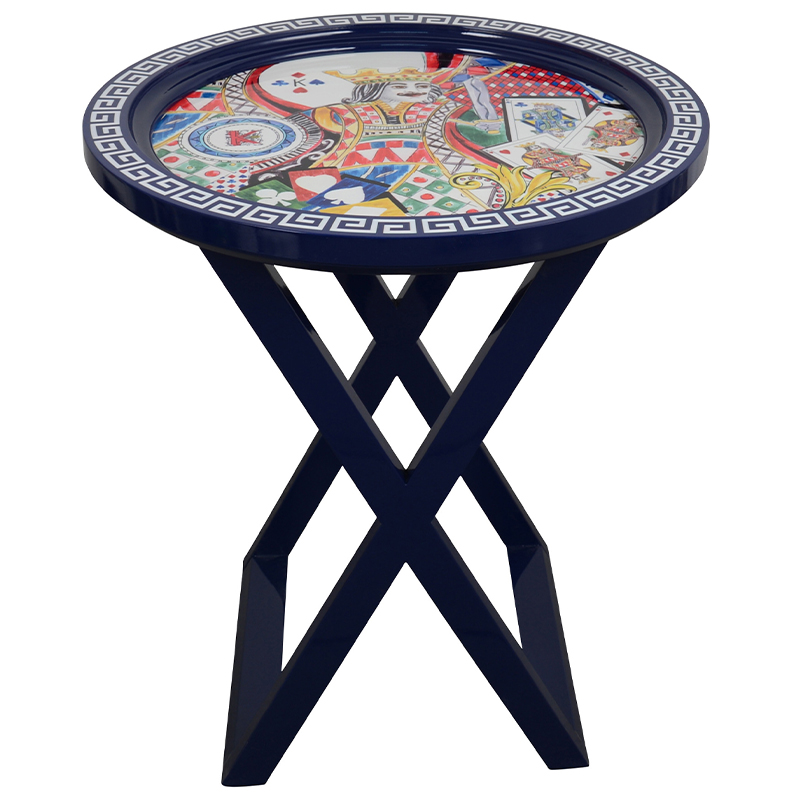 Приставной стол Playing Cards Painted Round Countertop Side Table Синий Мульти в Казани | Loft Concept 