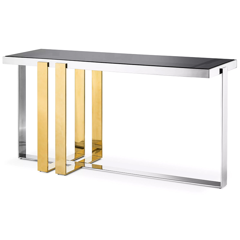 Консоль Eichholtz Console Table Belgo Золотой Серебряный Стекло Смок в Казани | Loft Concept 