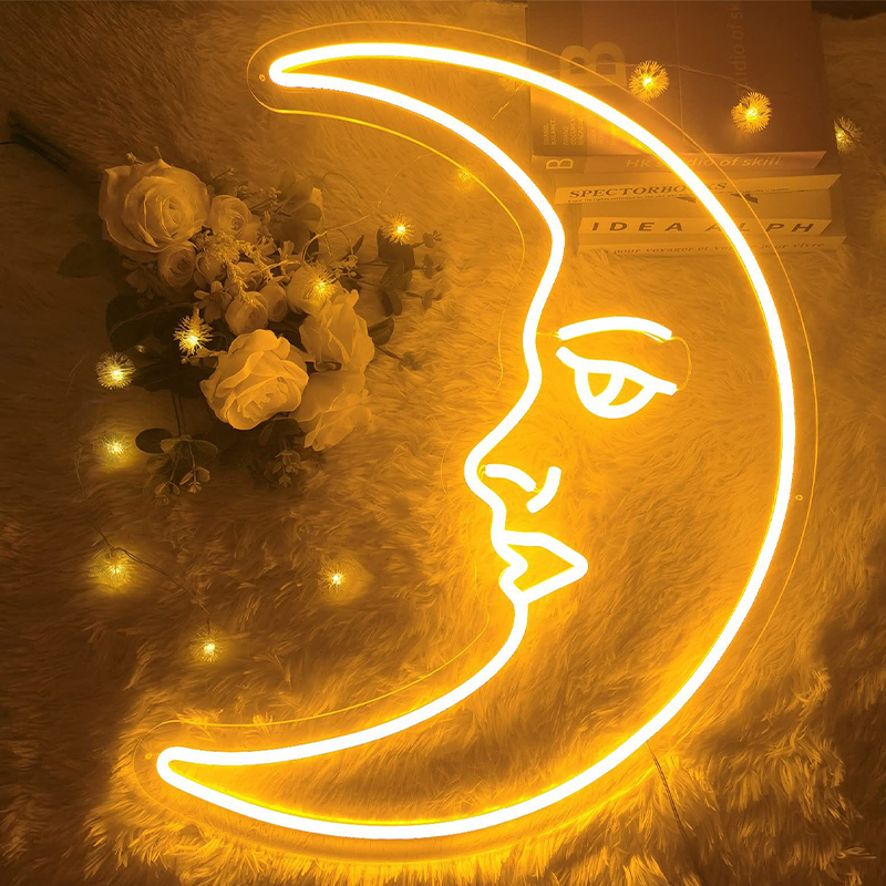 Неоновая настенная лампа Crescent Moon Neon Wall Lamp Прозрачный Желтый в Казани | Loft Concept 