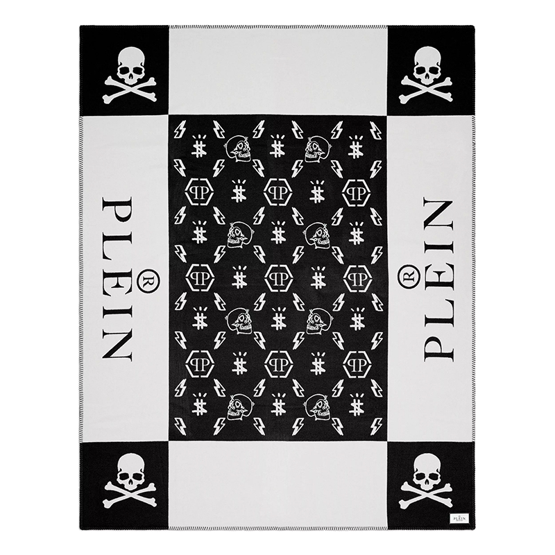 Плед Philipp Plein Plaid Cashmere Skull Черно-белый в Казани | Loft Concept 