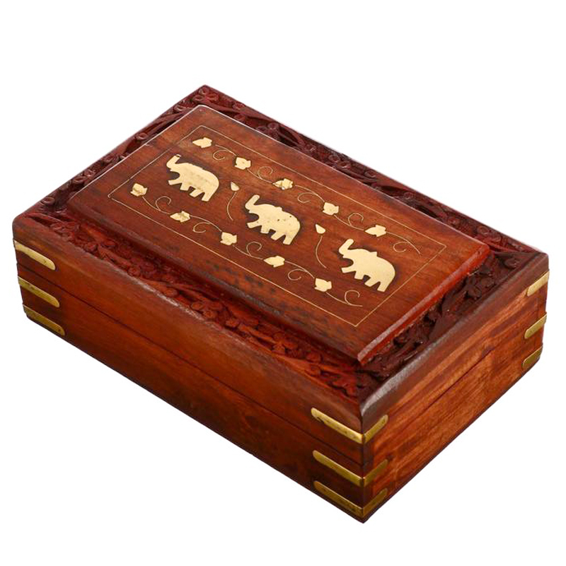 Шкатулка Three Elephants Indian Inlay Box Коричневый Латунь в Казани | Loft Concept 