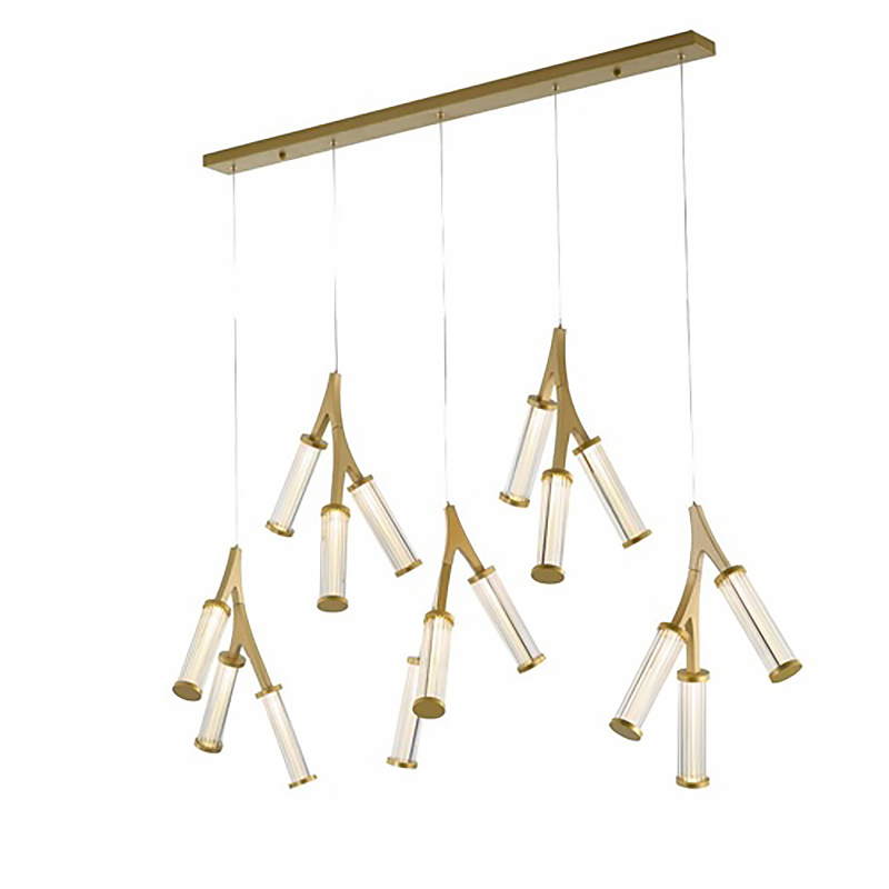 Люстра Cylinder Branches Chandelier Gold 15 Золотой Прозрачный в Казани | Loft Concept 