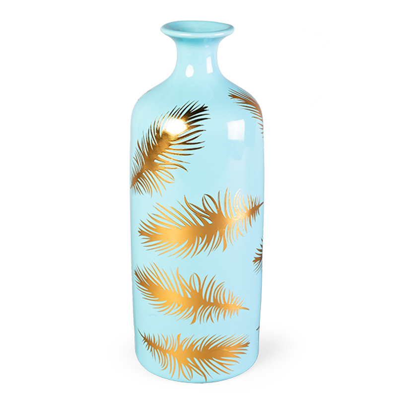 Ваза Gold feathers on blue Vase 30 Голубой Глянцевое золото в Казани | Loft Concept 