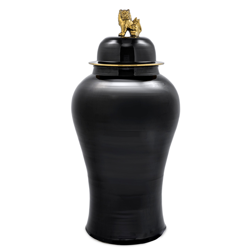 Ваза с крышкой Eichholtz Vase Golden Dragon L Черный Глянцевое золото в Казани | Loft Concept 