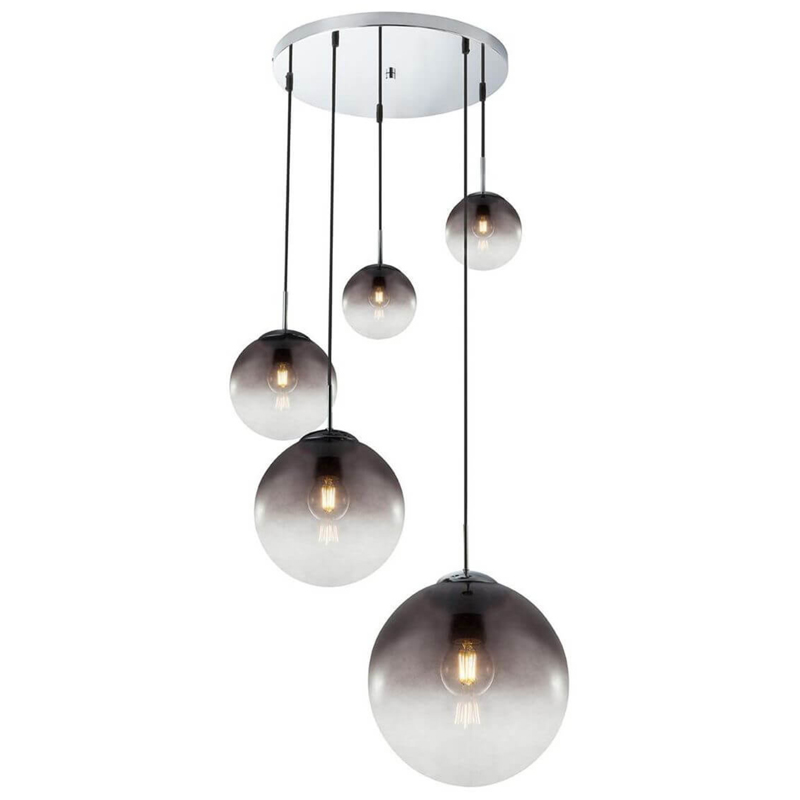 Люстра Ball Sunrise Pendant lamp smok 5 плафона Стекло Смок Хром в Казани | Loft Concept 