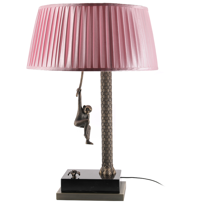 Настольная лампа Джунгли Table Lamp Jungle Pink Латунь Античная полированная Черный Мрамор Nero Розовый в Казани | Loft Concept 