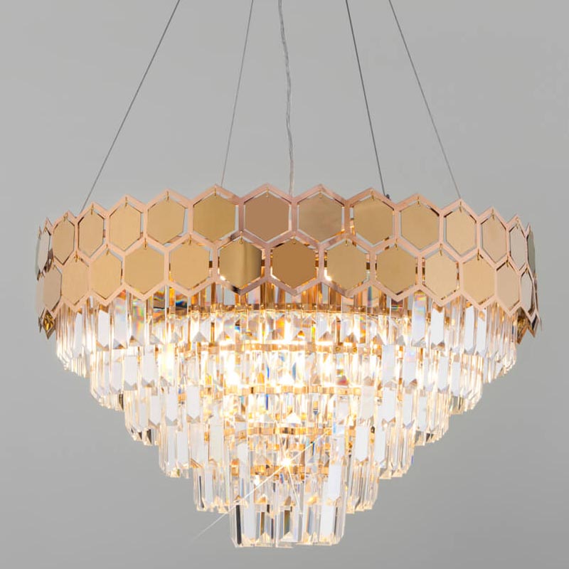 Люстра Hanging Hexagon Moira Chandelier gold Прозрачный (Transparent) Золотой в Казани | Loft Concept 