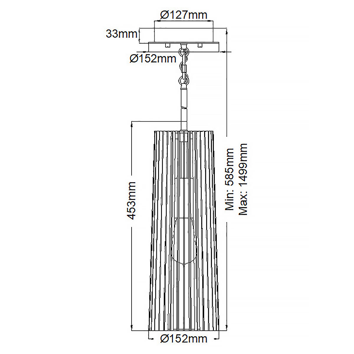 Подвесной светильник с узким цилиндрическим абажуром из черных вертикальных реек Kichler в Казани