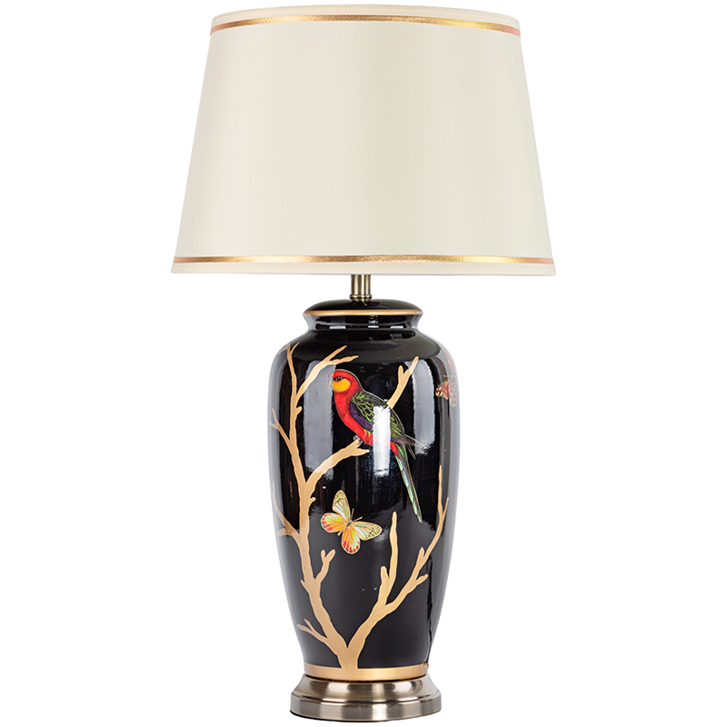 Настольная лампа с абажуром Bird on Golden Branches Black Lampshade Черный Бежевый Красный Золотой в Казани | Loft Concept 