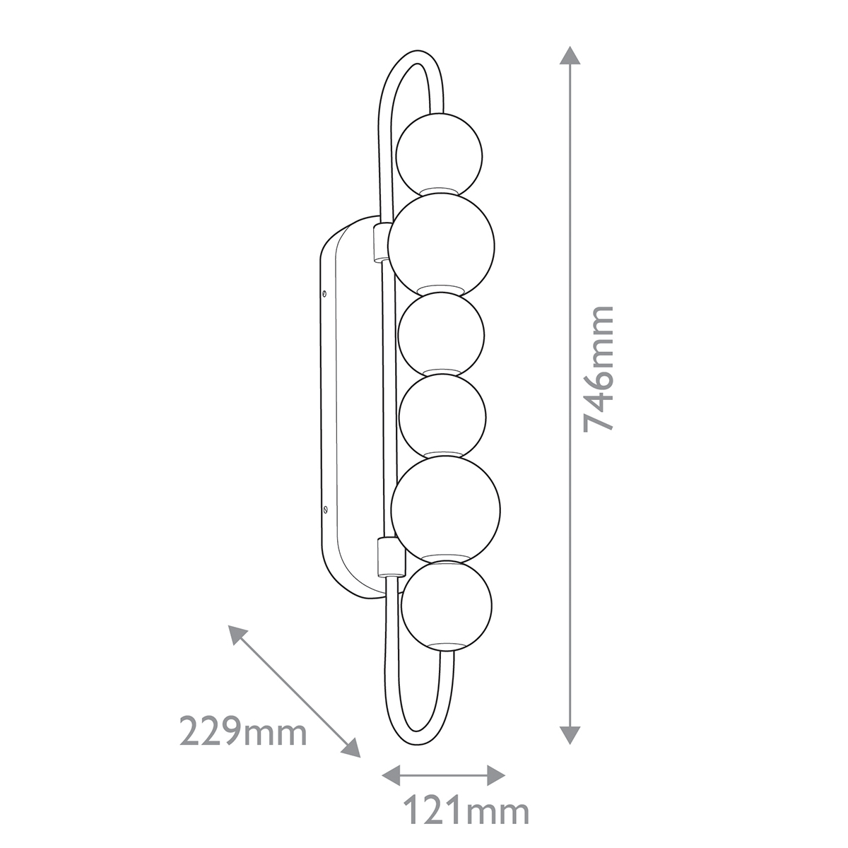 Бра цвета латунь с 6-ю рифлеными плафонами шаровидной формы Alora в Казани
