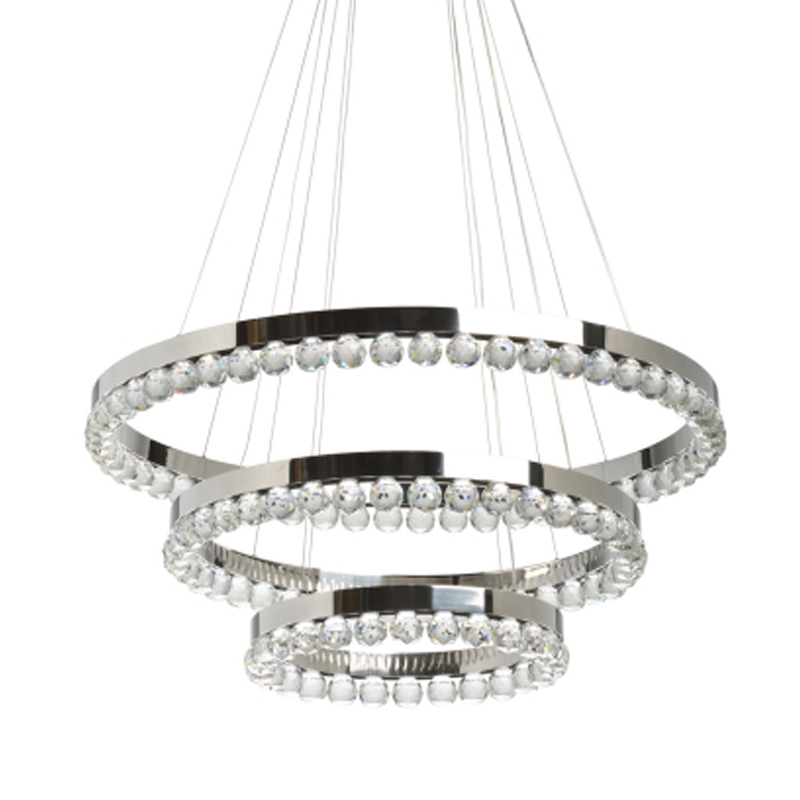 Люстра с тремя кольцами цвета хром и прозрачными хрустальными шарами по периметру Sacramento Transparent Balls Chandelier Хром Прозрачный в Казани | Loft Concept 