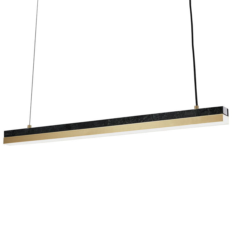 Линейный подвесной светильник Dominik Marble Linear Hanging Lamp Черный Мрамор Nero Золотой в Казани | Loft Concept 