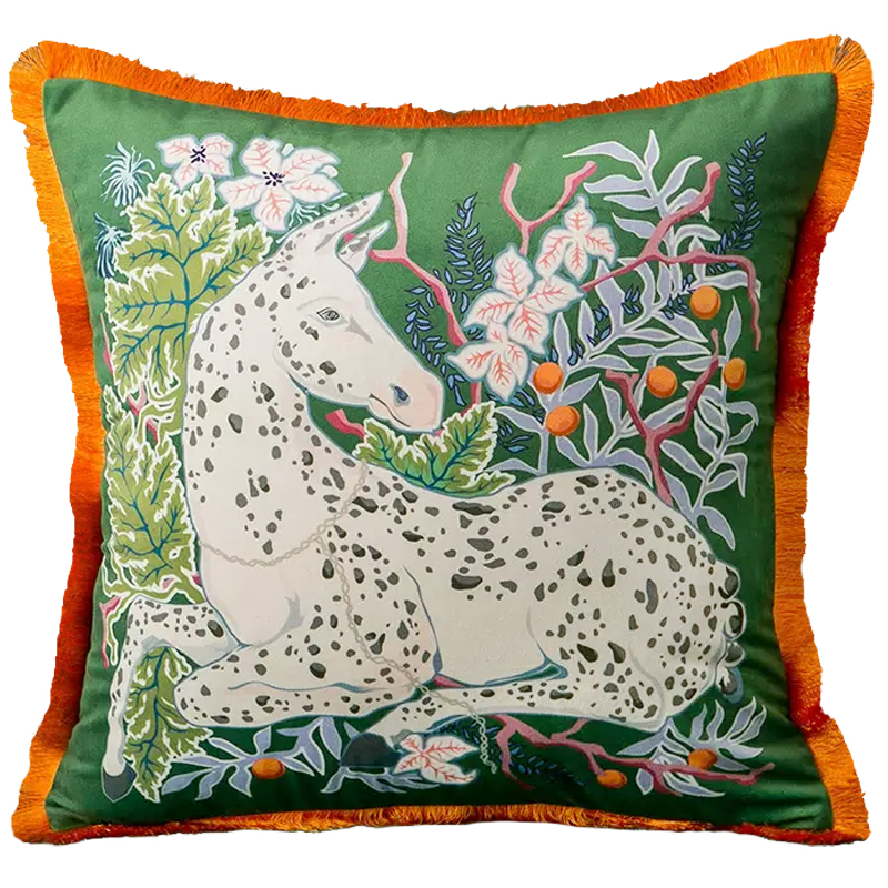 Декоративная подушка Horse on Botanical Green Cushion Мульти Зеленый в Казани | Loft Concept 