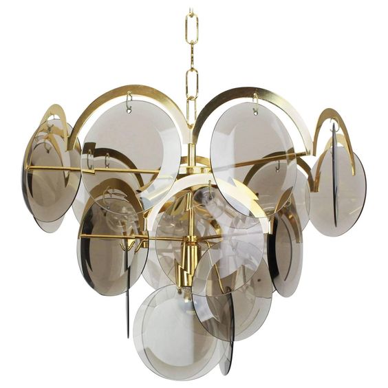 Люстра 1960S VISTOSI SMOKED GLASS DISC CHANDELIER Золотой Стекло Смок в Казани | Loft Concept 