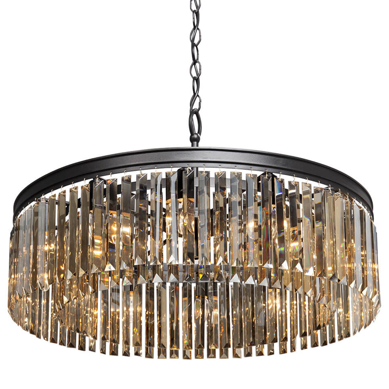 Люстра RH Rhys Amber GLASS Prism Round Chandelier Янтарное стекло 80 Черный матовый Прозрачное Стекло в Казани | Loft Concept 