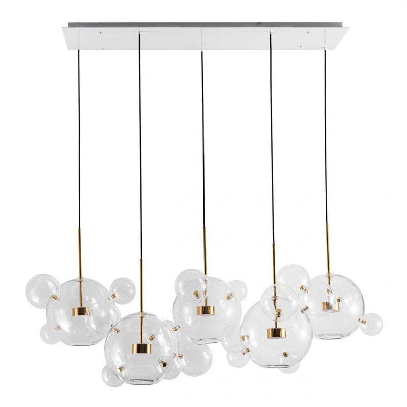 Линейный Светодиодный Светильник Giopato & Coombes Bubble Chandelier Linear Circle 5 плафонов Белый Золотой Прозрачное Стекло в Казани | Loft Concept 