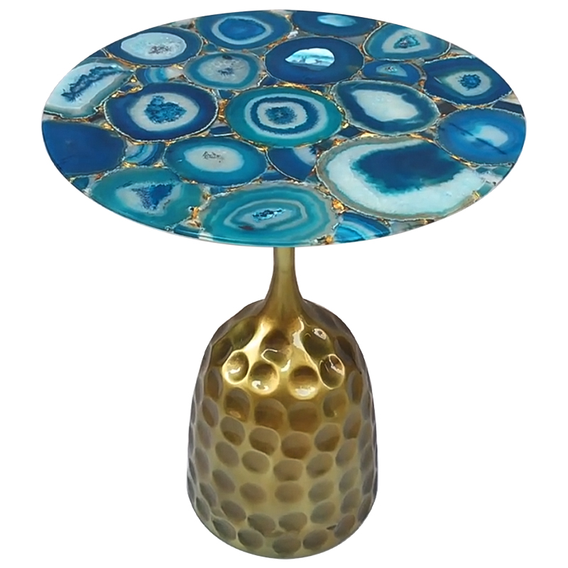 Приставной стол Cluster Surface Blue Agate Side Table Латунь Синий Бирюзовый в Казани | Loft Concept 