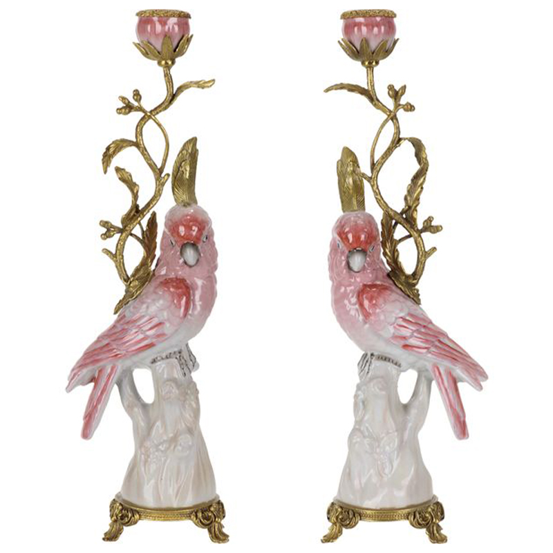 Подсвечник Pink Red Parrot Candlestick L or R Бронза Розовый (Rose) Красный в Казани | Loft Concept 