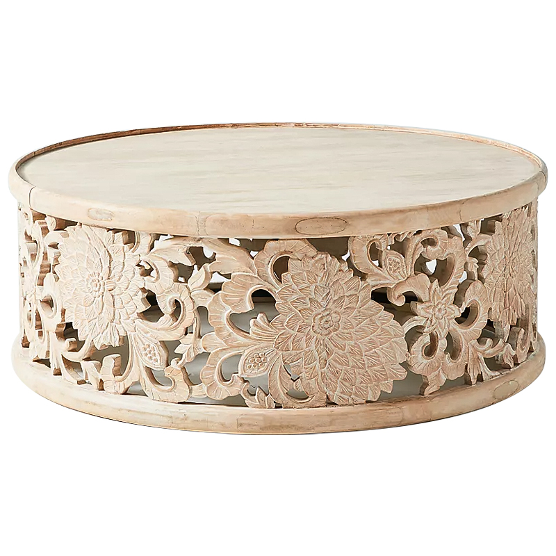 Круглый кофейный стол Handcarved Lotus Round Coffee Table Древесина в Казани | Loft Concept 