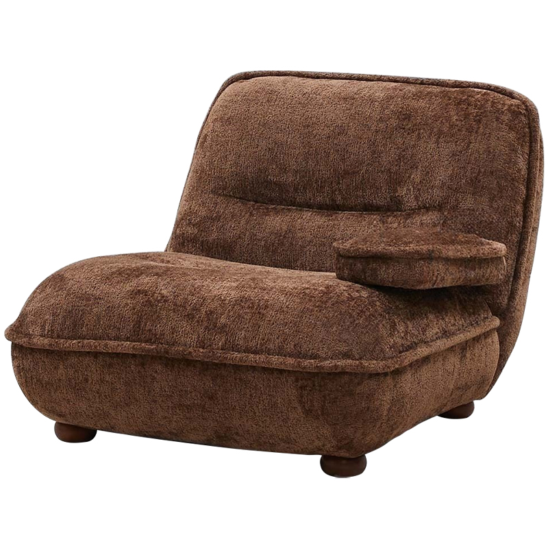 Кресло без подлокотников коричневое ну круглых деревянных ножках Loup Plush Armchair Brown Коричневый в Казани | Loft Concept 