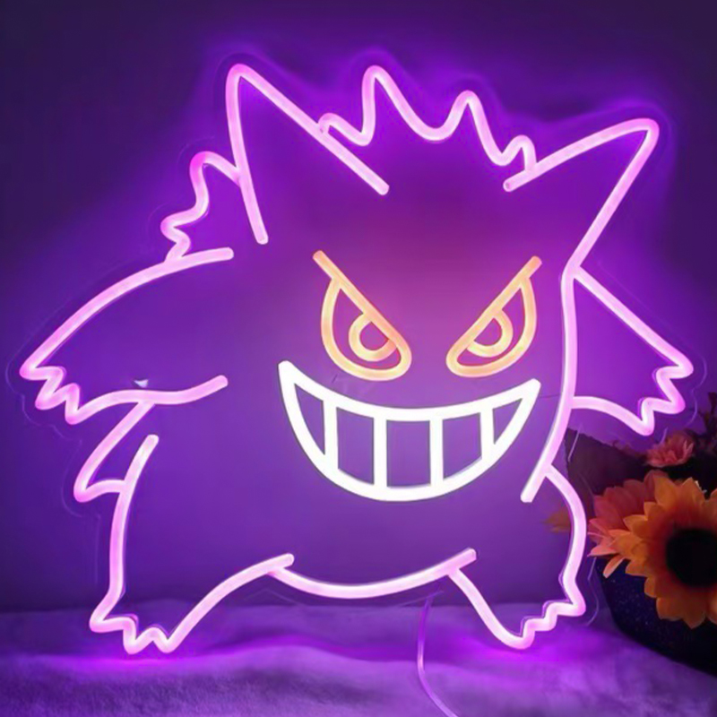 Неоновая настенная лампа Gengar Pokemon Neon Wall Lamp Фиолетовый Желтый Белый в Казани | Loft Concept 