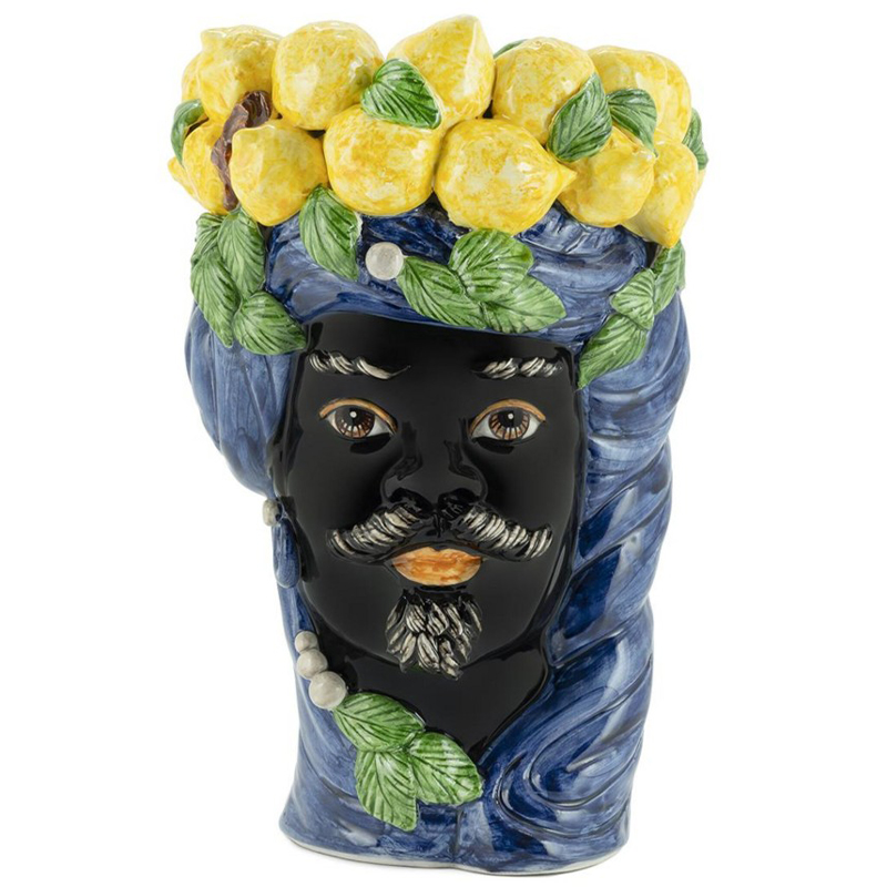 Ваза Vase Lemon Head Man Blue Синий Черный Желтый Зеленый в Казани | Loft Concept 