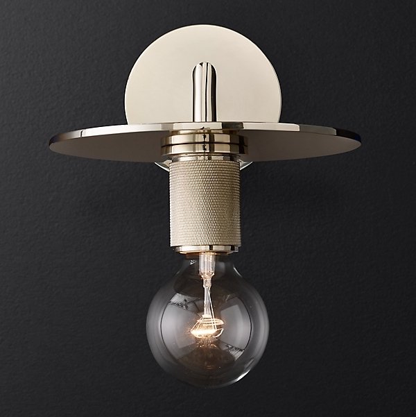 Бра RH Utilitaire Knurled Disk Shade Sconce Silver Никель в Казани | Loft Concept 