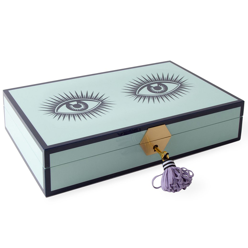 Шкатулка LE WINK LACQUER JEWELRY BOX  Jonathan Adler Мятный Сиреневый Темно-синий в Казани | Loft Concept 