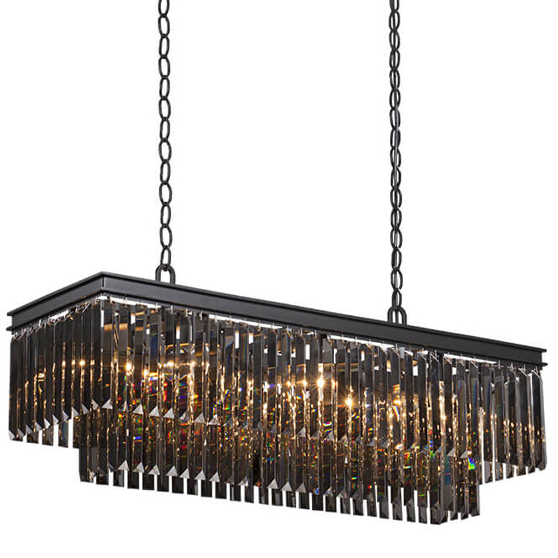 Люстра Odeon Gray glass Rectangular Chandelier Black iron  стекло Смок длина 100 Черный матовый в Казани | Loft Concept 