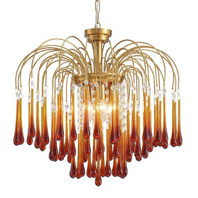 Дизайнерская люстра Amber Drops Chandelier Золотой Янтарный в Казани | Loft Concept 