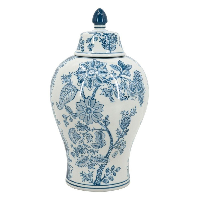 Ваза с крышкой и голубым цветочным рисунком на белом фоне Blue & White Ornament Белый Голубой Ваза с крышкой и голубым цветочным рисунком на белом фоне Blue & White Ornament Белый Голубой в Казани | Loft Concept