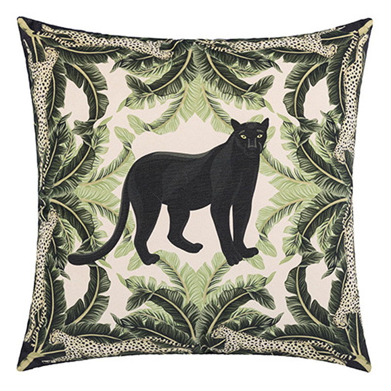 Декоративная подушка Черная Пантера Black Panther Cushion Бежевый Черный Зеленый в Казани | Loft Concept 