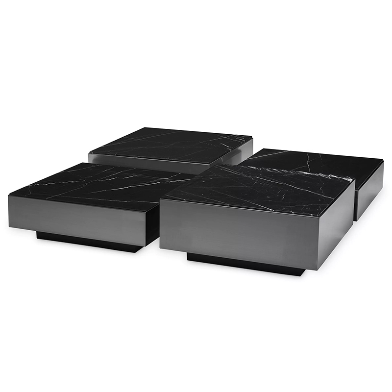 Комплект кофейных столиков Eichholtz Coffee Table Esposito set of 4 Черный Черный Мрамор Nero в Казани | Loft Concept 