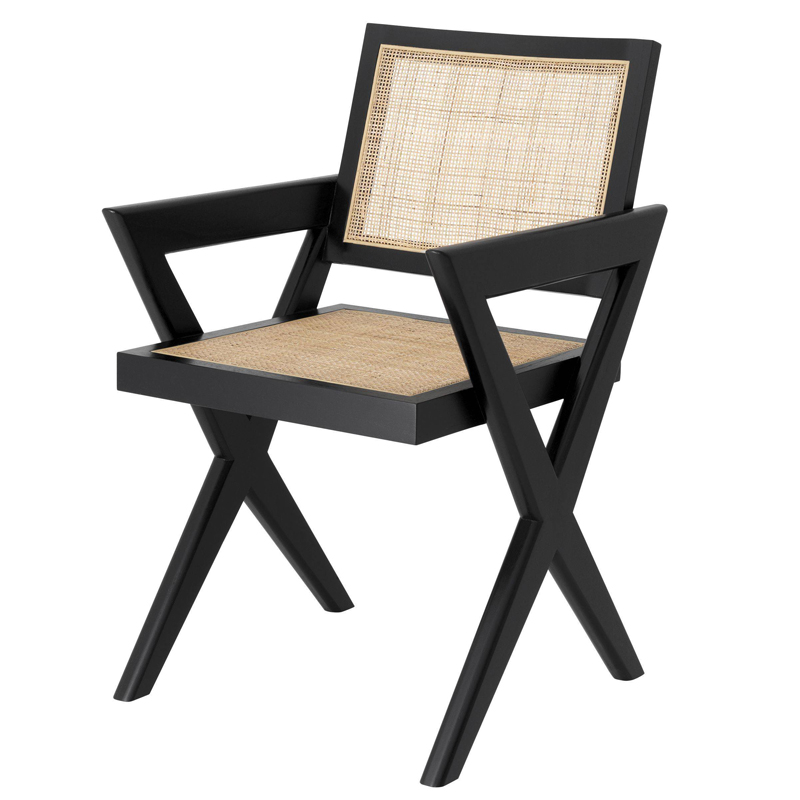 Стул Eichholtz Dining Chair Augustin black Черный Бежевый в Казани | Loft Concept 