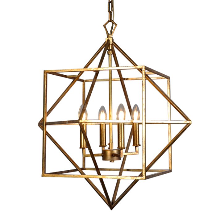 Подвесной светильник CUBIST Chandelier Gold 4 bulbs Золотой в Казани | Loft Concept 