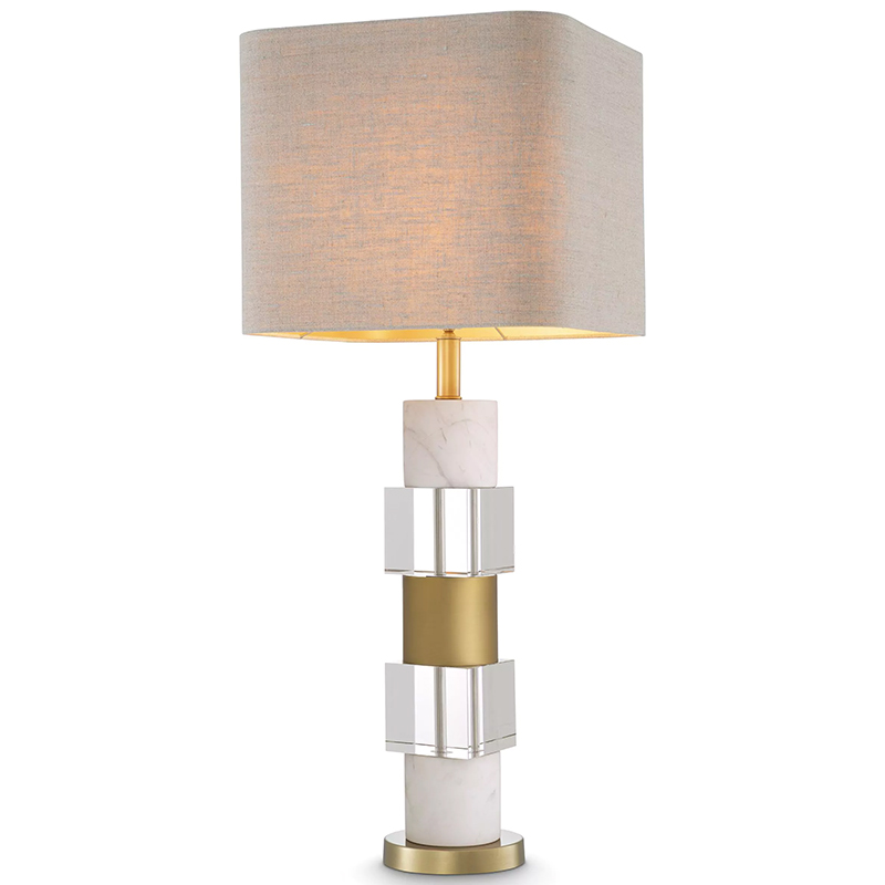 Настольная лампа Eichholtz Table Lamp Cullingham White Marble Прозрачное Стекло Белый Мрамор Bianco Бежево-серый Латунь в Казани | Loft Concept 