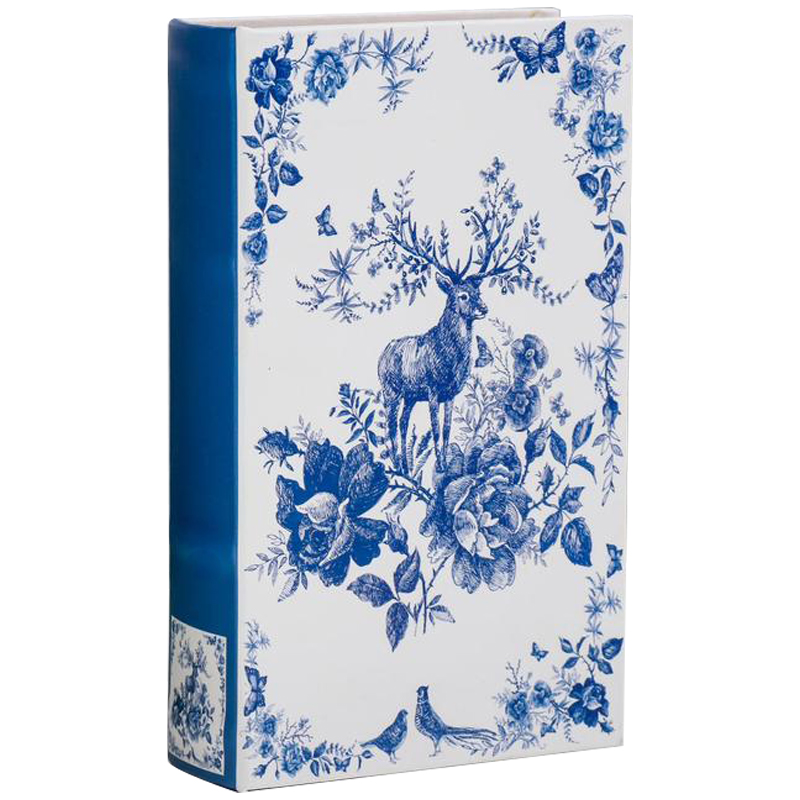 Шкатулка-книга с сейфом Deer and Blue Flowers Book Box Белый Синий в Казани | Loft Concept 