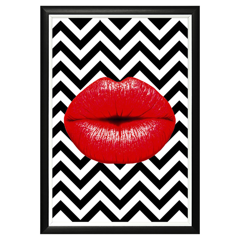 Постер Red Lips Chevron Черно-белый Красный в Казани | Loft Concept 