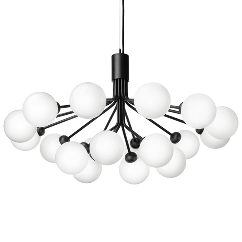 Люстра Berries Chandelier White Balloons Black 18 Черный матовый Белое матовое стекло в Казани | Loft Concept 