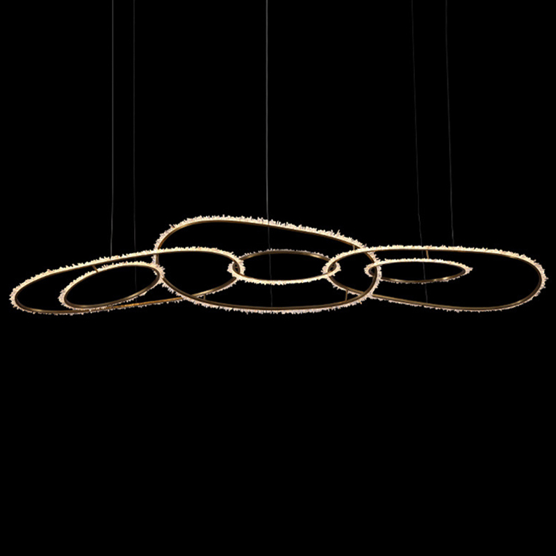 Люстра Six Rings Chain Quartz Crystal Chandelier Глянцевое золото Прозрачное Стекло в Казани | Loft Concept 