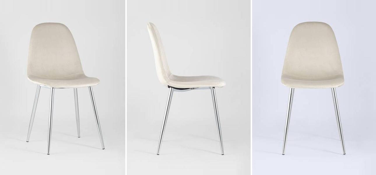 Стул Archie Chair Молочный Велюр Хромированные ножки - фото