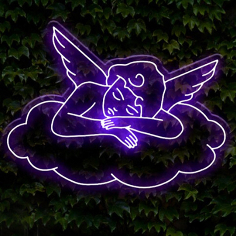 Неоновая настенная лампа Sleeping Angel Neon Wall Lamp Фиолетовый Прозрачный Фиолетовый в Казани | Loft Concept 