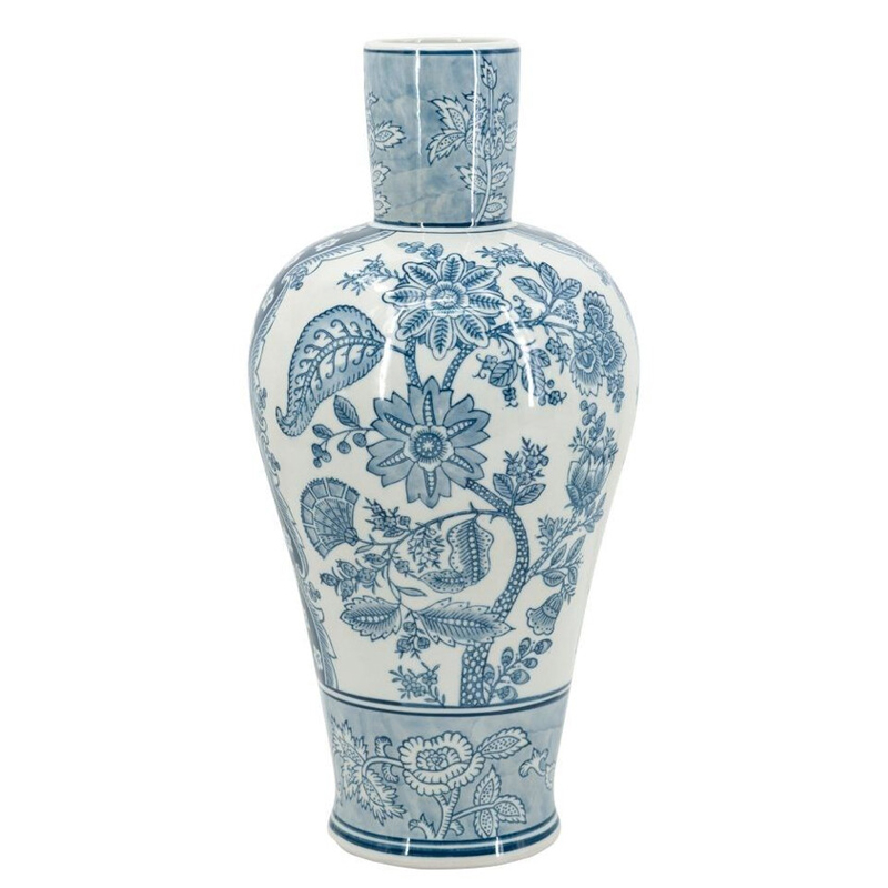 Ваза с голубым цветочным рисунком 43 см Blue & White Ornament Белый Голубой Ваза с голубым цветочным рисунком 43 см Blue & White Ornament Белый Голубой в Казани | Loft Concept
