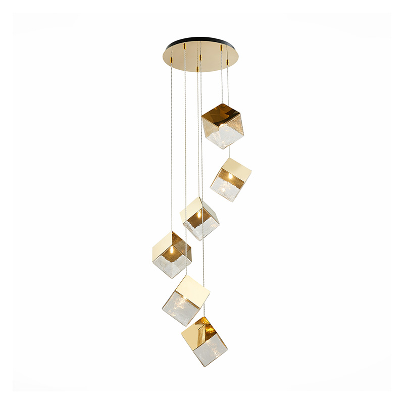 Потолочная люстра Pyrite Chandelier gold cube 6 Золотой Прозрачный в Казани | Loft Concept 